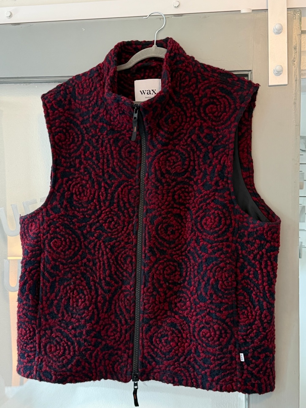 WAX Red & Black Textured Zip-Front Vest